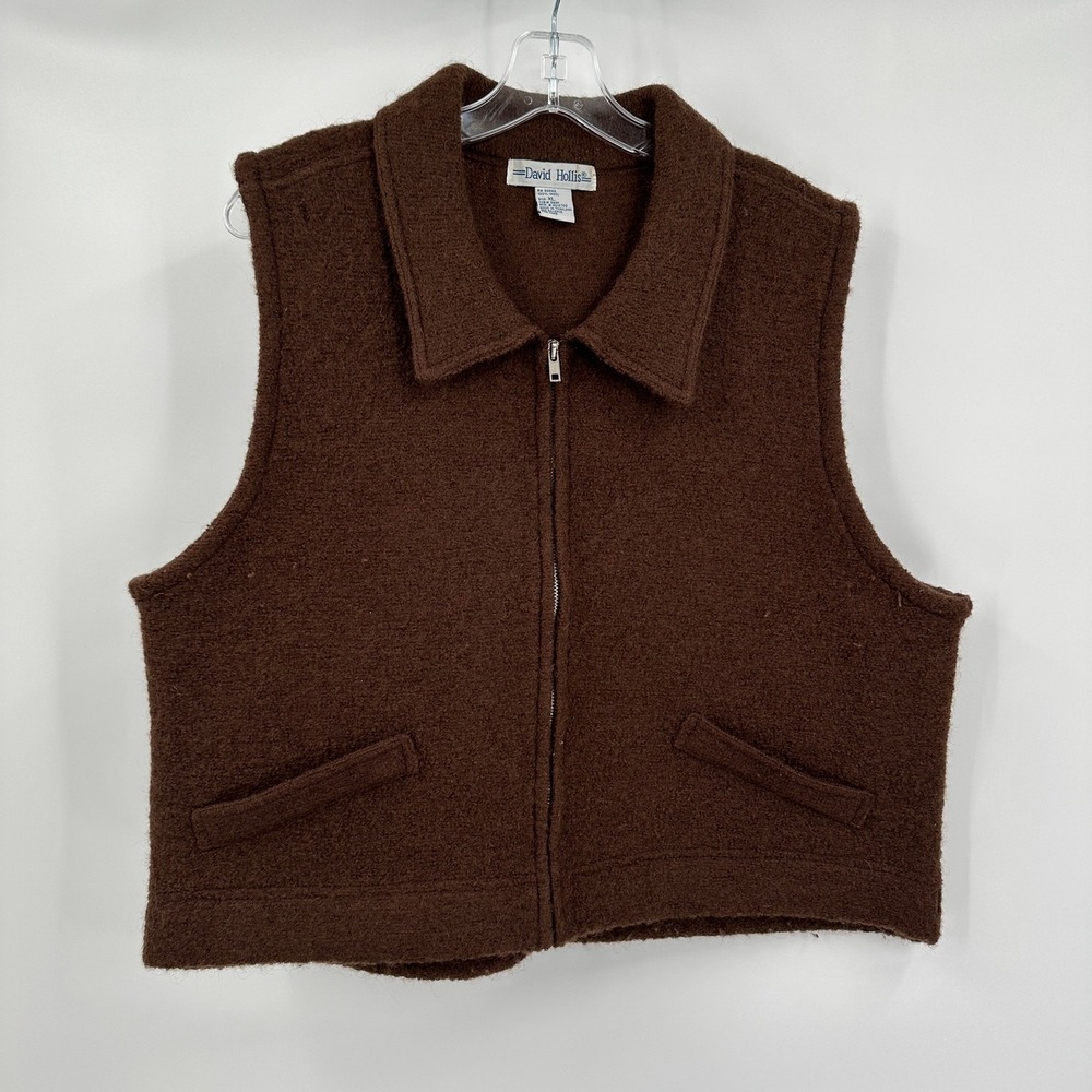 Womens Old Money Wool Vest Size XL Brown Quiet Luxury Minimalist Cabin Granola